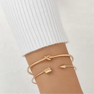 UNIQUE DESIGNER INSPIRED LOT (2) BANGLE CUFF BRACELETS KNOTTED & ARRROW